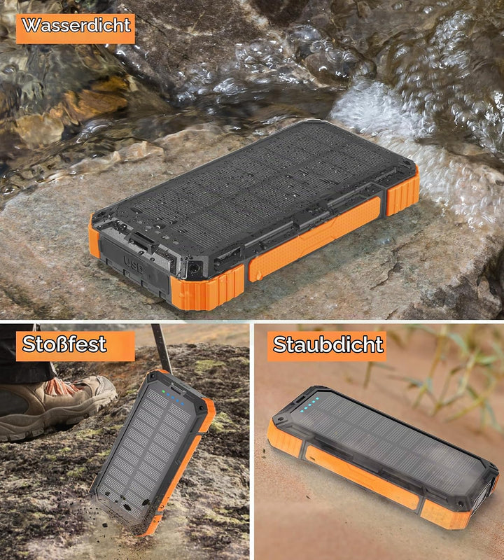 56800mAh Solar Powerbank, Wireless Power Bank gross mit 4 Kabeln, 30W PD Schnellladefunktion, 6 Ausg