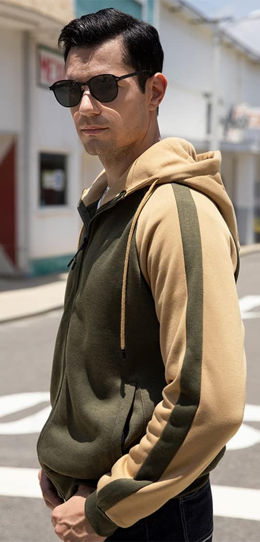 PADOLA Kapuzenpullover Herren Zip Up Hoodie Farbblock Übergangsjacke Langarm Pullover Patschwork Win