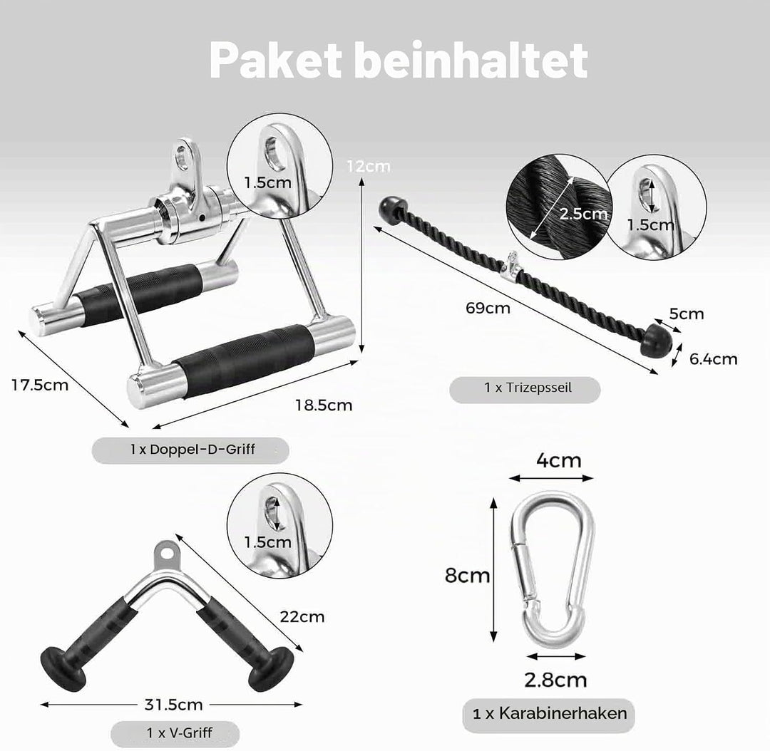 KOMFOTTEU 3 TLG. Pull Down Aufsatz, Zubehör Set für Kabelmaschine, Trizeps Fitness Griffe aus Stahl,