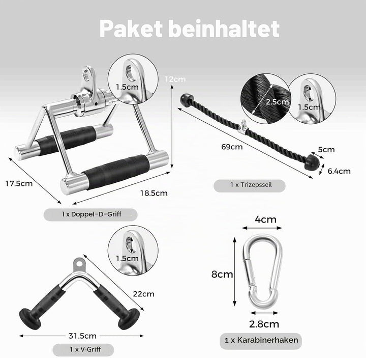 KOMFOTTEU 3 TLG. Pull Down Aufsatz, Zubehör Set für Kabelmaschine, Trizeps Fitness Griffe aus Stahl,
