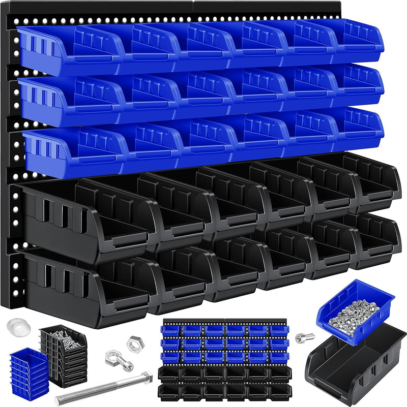 Masko® Stapelboxen + Wandregal 32tlg Set Box Sichtlagerkästen Schüttenregal Steckregal, Werkstatt, H