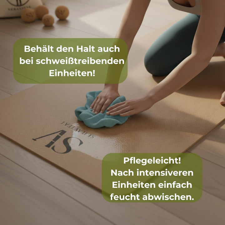 Kork Yogamatte hochwertig 183×68×4,5 mm – Feiner Naturkork & Naturkautschuk – extra breit, rutschfes