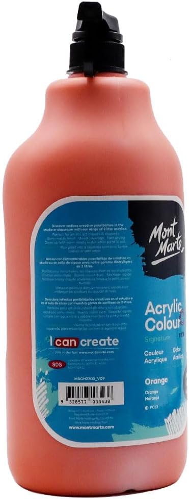 Mont Marte Schule Acrylfarben, Orange,1/2 Gallone (2 Liter), Perfekt für Studenten und Künstler, Aus