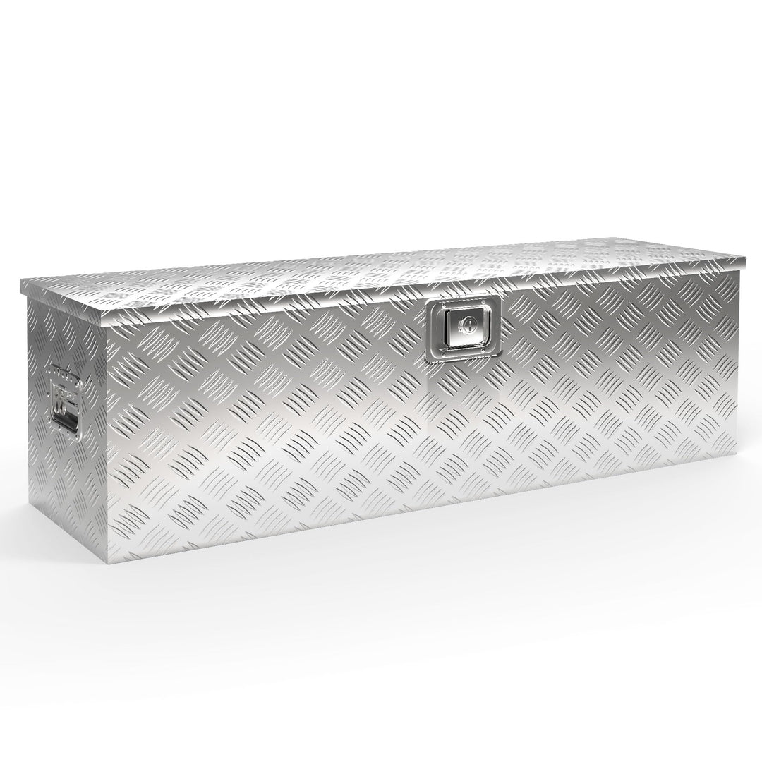 Wiltec Werkzeugbox Alu 124x37x38 cm Silberfarbene Transportbox, Werkzeugkiste inkl. Schlüssel, Alubo