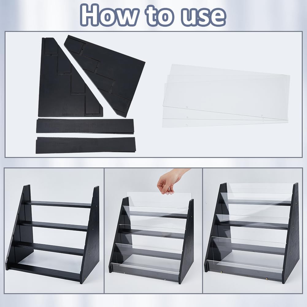 DICOSMETIC 4-Tier Grusskarten Display Ständer Aus Bambus Und Acryl Aufkleber Display Ständer Schwarz
