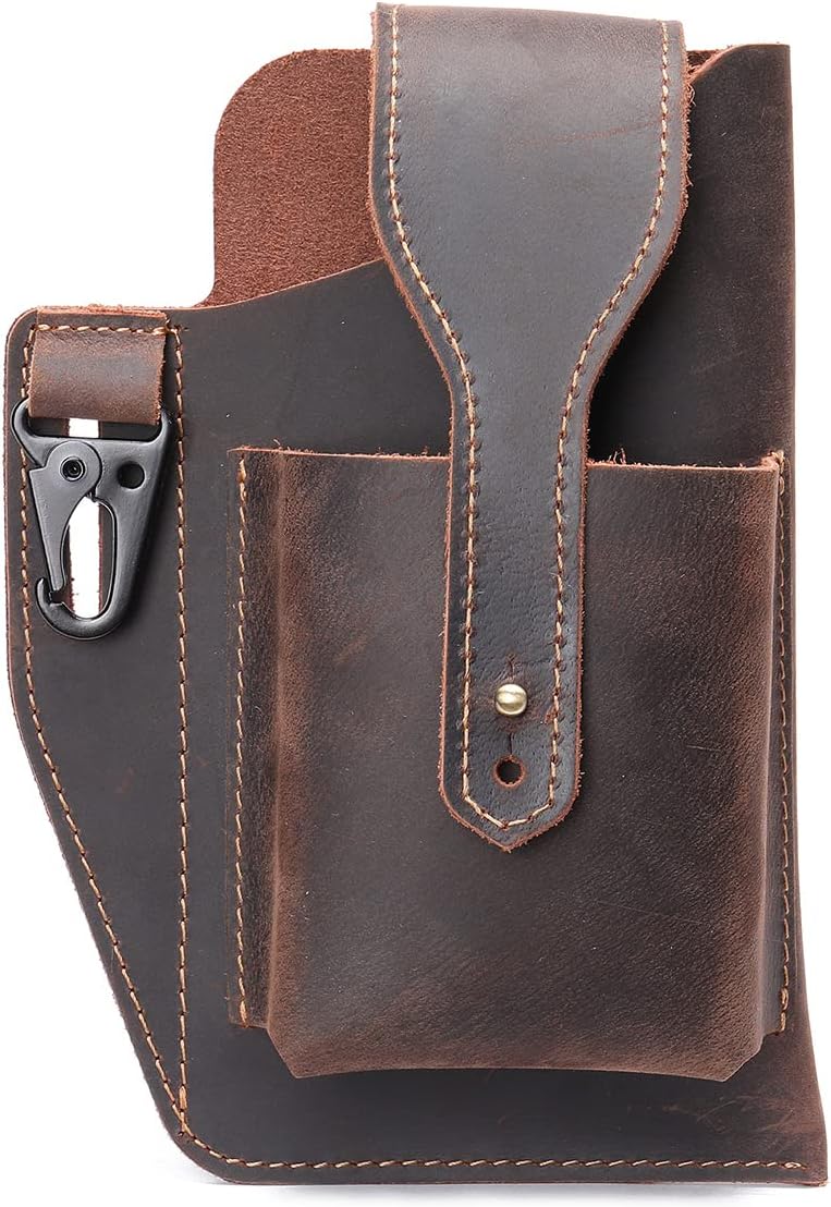 PORRASSO Handy Gürteltasche mit Schlüsselanhänger Retro Leder Handytasche Handyschutz Holster für Te