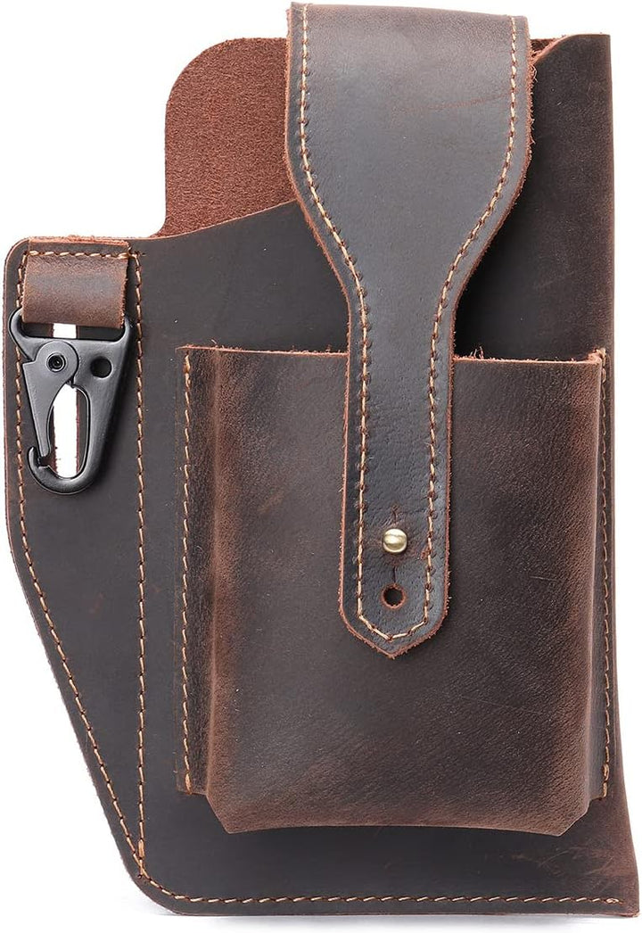 PORRASSO Handy Gürteltasche mit Schlüsselanhänger Retro Leder Handytasche Handyschutz Holster für Te