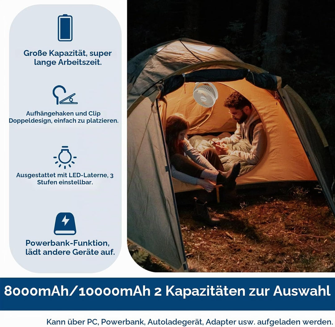 Simpeak 8000mAh Camping Ventilator Tischventilator, Mini USB Ventilator leise, Clip Fan mit Fernbedi