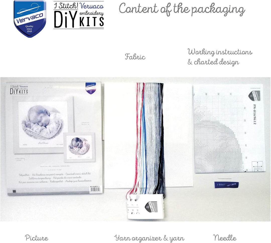 Vervaco PN-0169612 Schlafendes Baby Stickpackung Zählmuster, Baumwolle, mehrfarbig, ca. 25 x 24 cm /