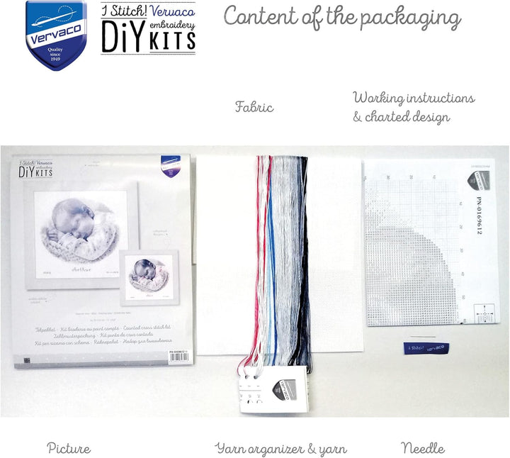 Vervaco PN-0169612 Schlafendes Baby Stickpackung Zählmuster, Baumwolle, mehrfarbig, ca. 25 x 24 cm /