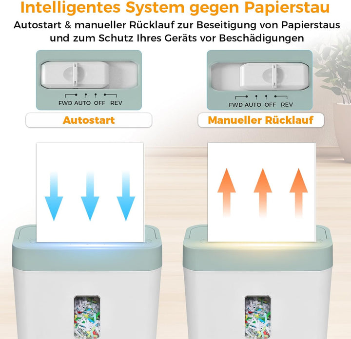 Aktenvernichter für 6 Blatt,P-4 Partikelschnitt Schredder, Papierschredder mit 8 Liter Auffangbehält