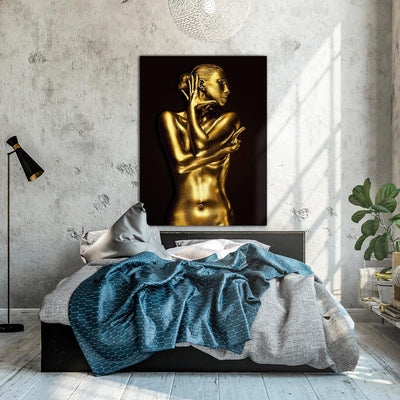 wandmotiv24 Leinwand-Bild Gold Collection, Grösse 60x45cm, Hochformat, Frau in Gold-metallic, Top-Mo