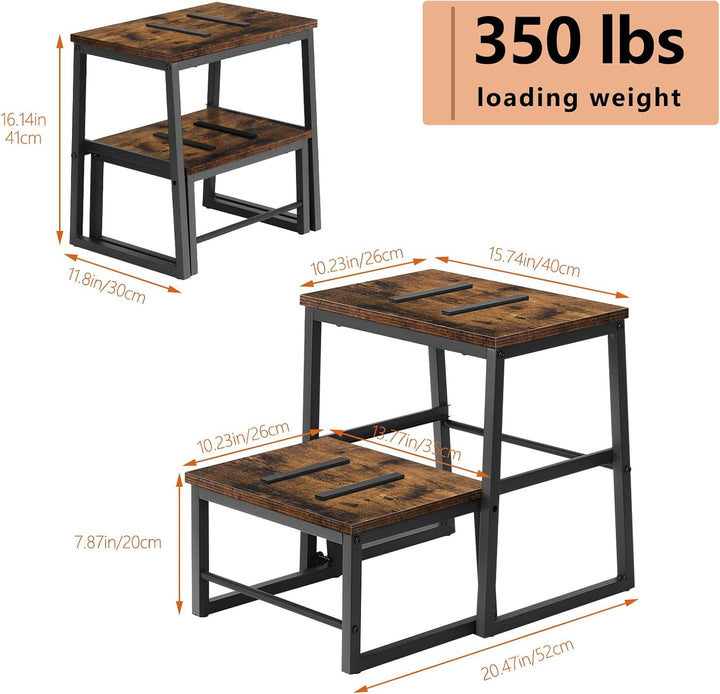 LIANTRAL 2 in 1 Tritthocker für Erwachsene Kinder, 2 Stufen hölzerner Hocker mit 160 kg Tragkraft, M