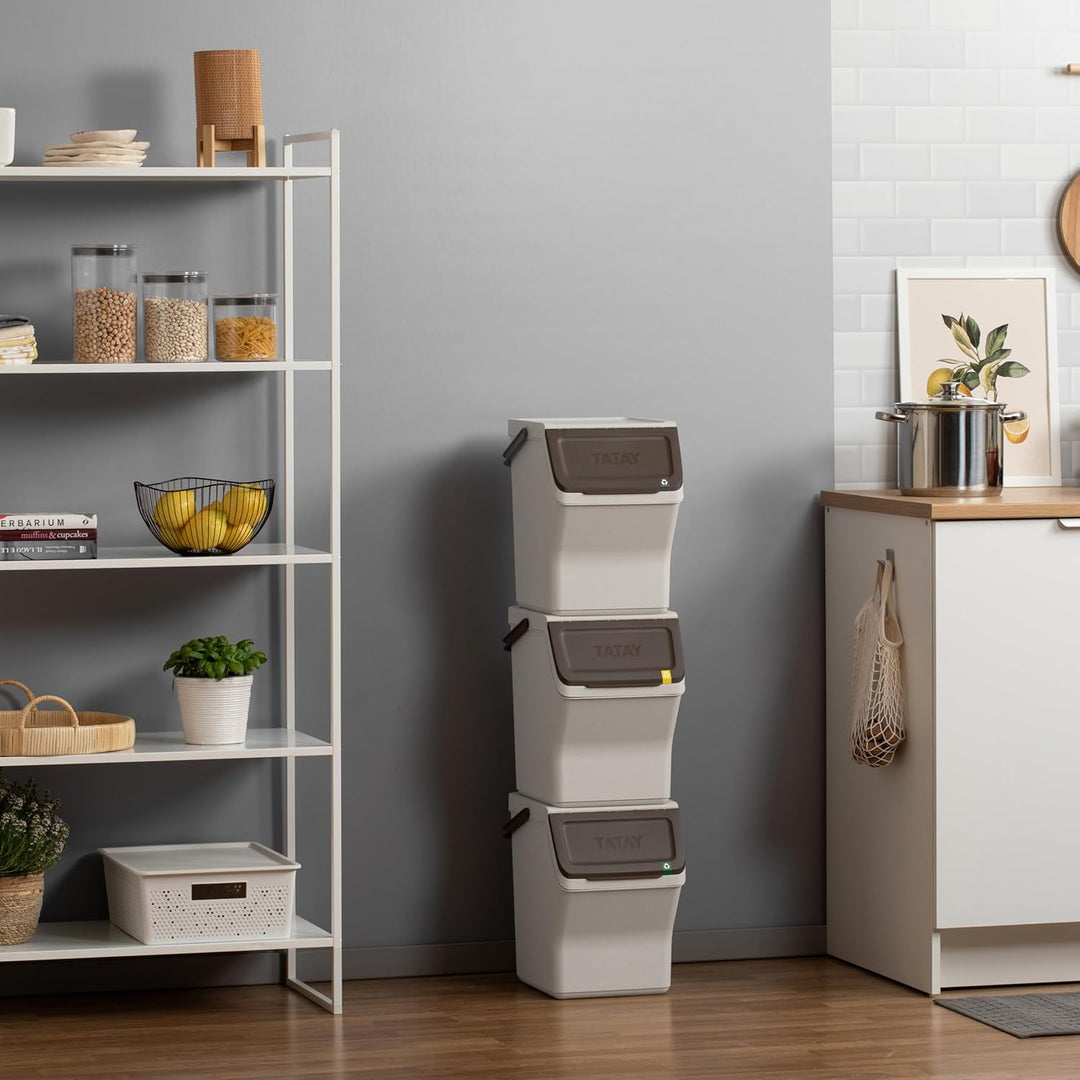 TATAY Mülltrennsystem Easy Waste 20L | 3er Set Recycling Behälter | Modular und Stapelbar | Deckel m