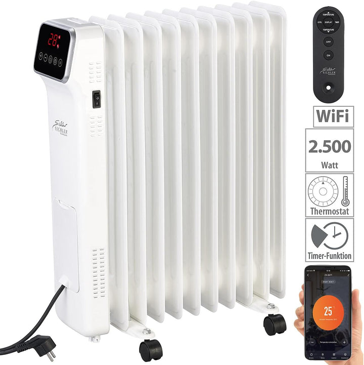 Sichler Haushaltsgeräte Heizgeräte: WLAN-Ölradiator mit App und Fernbedienung, Timer, 11 Rippen, 2.5