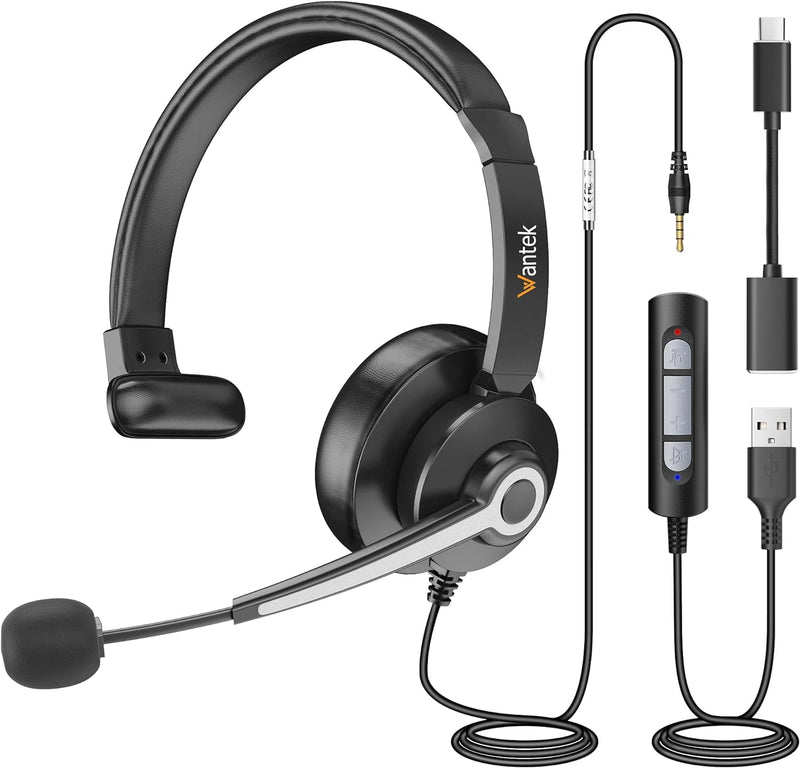 Wantek USB-Headset mit Mikrofon für PC und Laptop – Computer-Headsets mit Mikrofon-Geräuschunterdrüc