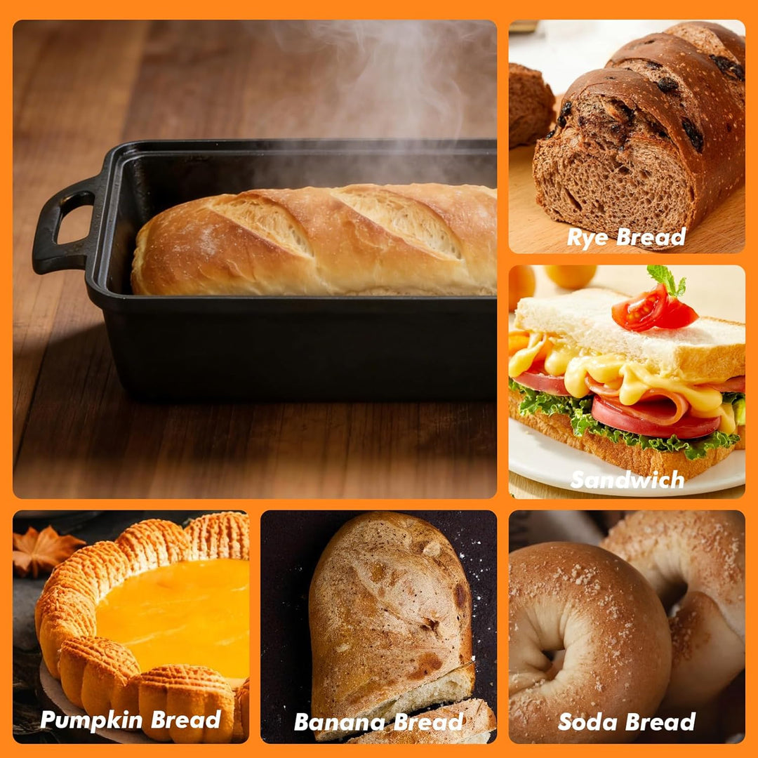 Gusseisen Brotbackform mit Deckel & Antihaft-Silikonmatten, 25x13cm Kastenform für Sauerteig, Toast