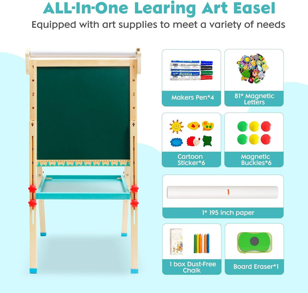 Kinder Staffelei mit Papierrolle doppelseitiges Whiteboard und Kreidetafel verstellbare Standstaffel