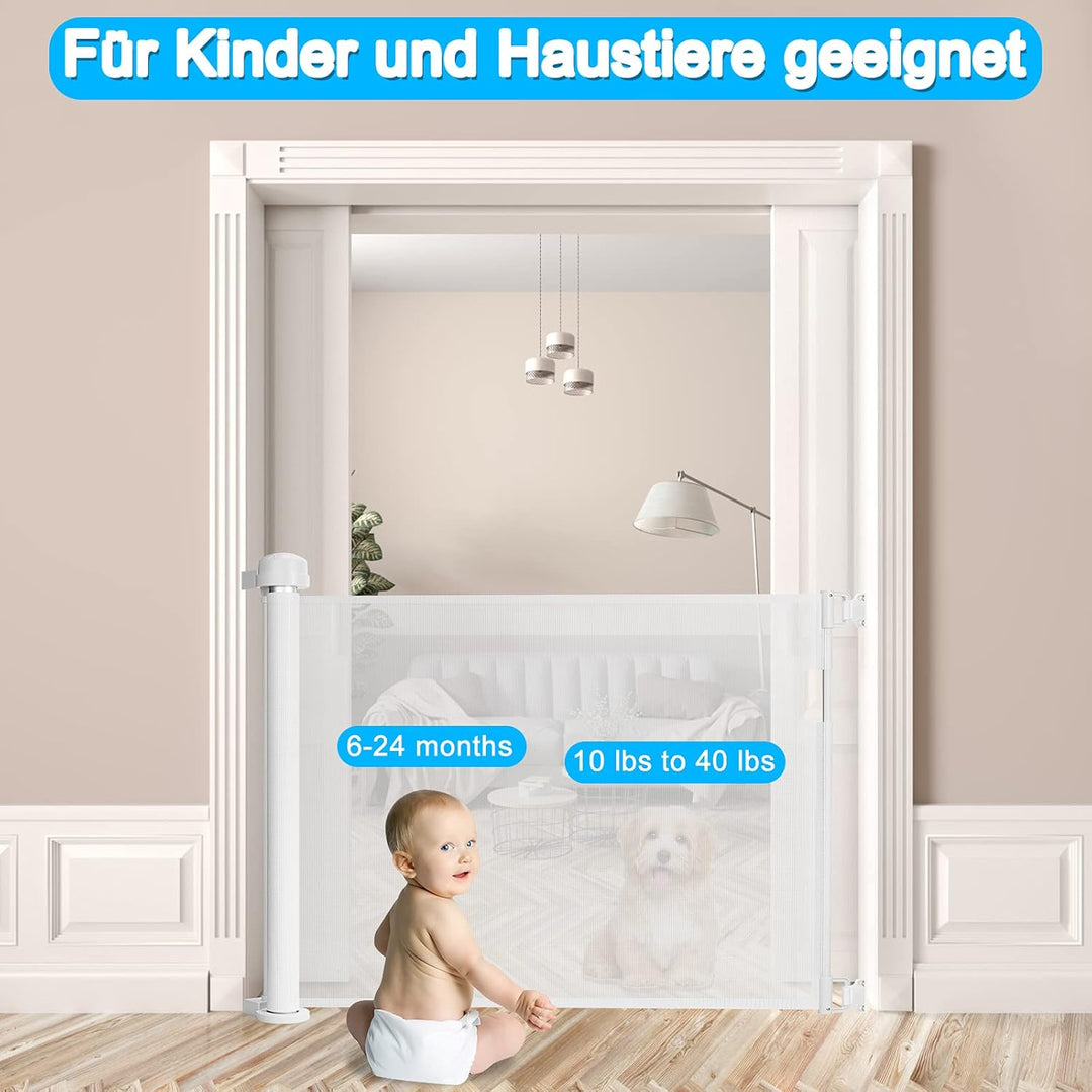 Baby Türschutzgitter Rollo Ausziehbar 0-150cm, Weiss Treppenschutzrollo Treppenschutzgitter für Baby