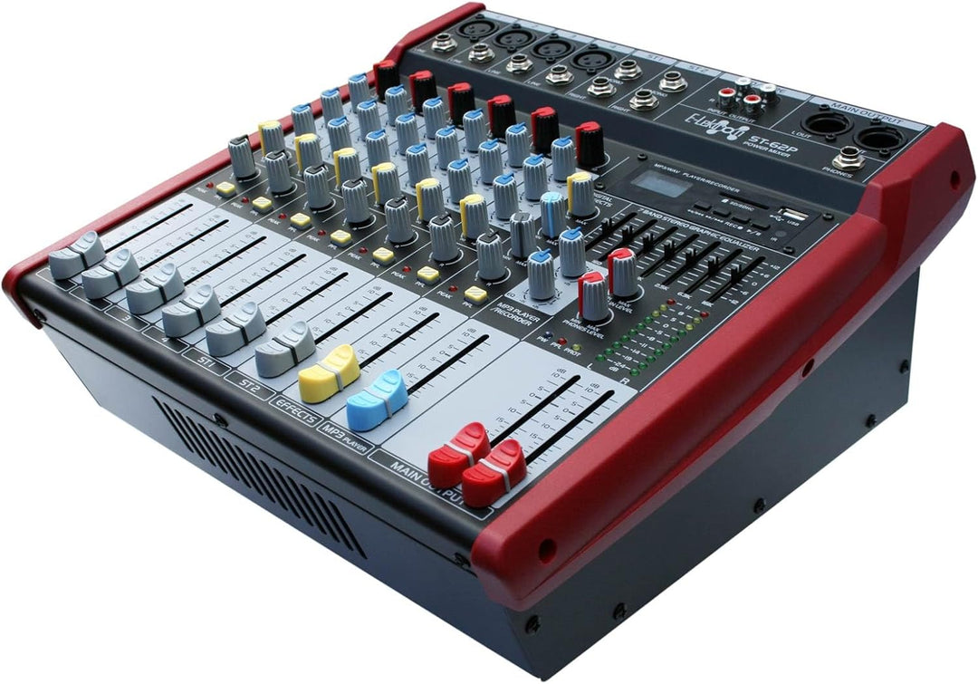 E-Lektron Live Power-Mixer 6-Kanal + Stereo - USB MP3 Bluetooth Mischpult integrierte Endstufe (ST-6