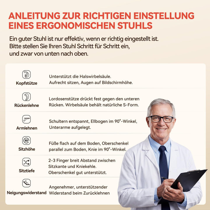 SIHOO Ergonomischer Bürostuhl, Schreibtischstuhl mit Dynamischer Lordosenstütze, Breiter Kopfstütze