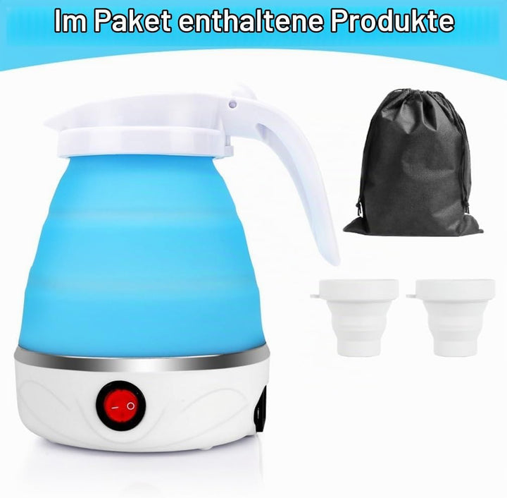 Faltbarer Wasserkocher 600ml Wasserkocher Faltbarer Reisewasserkocher mit 2 Faltbecher &amp; Aufbewahrun