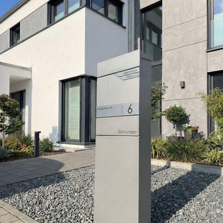 Metzler Standbriefkasten freistehend in RAL9007 Graualuminium für 2 Parteien mit Zeitungsfach - Zwei