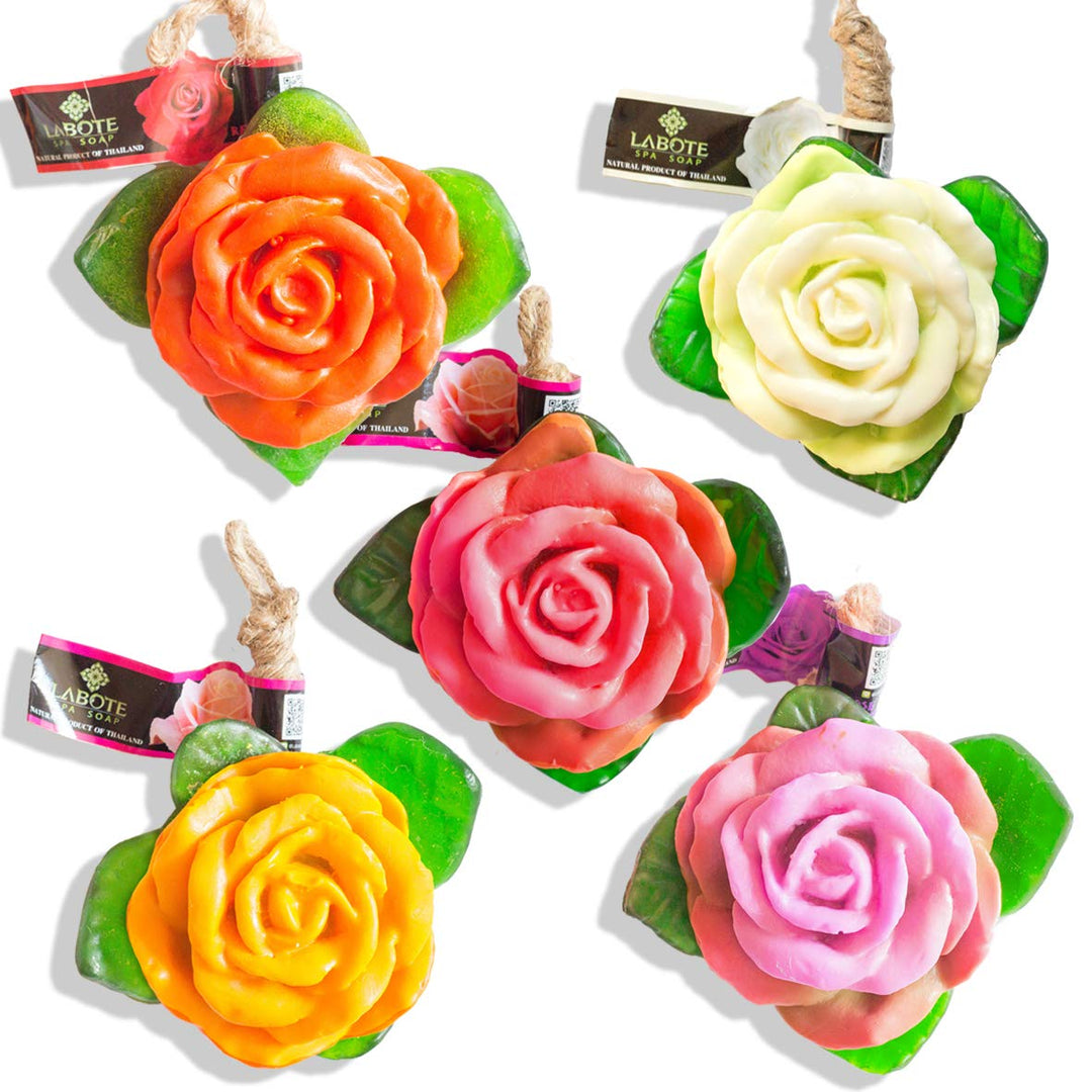 LABOTE Handgemachte thailändische Bio Naturseife Rose Rot + Weiss + Rosa + Orange + Violett mit typi
