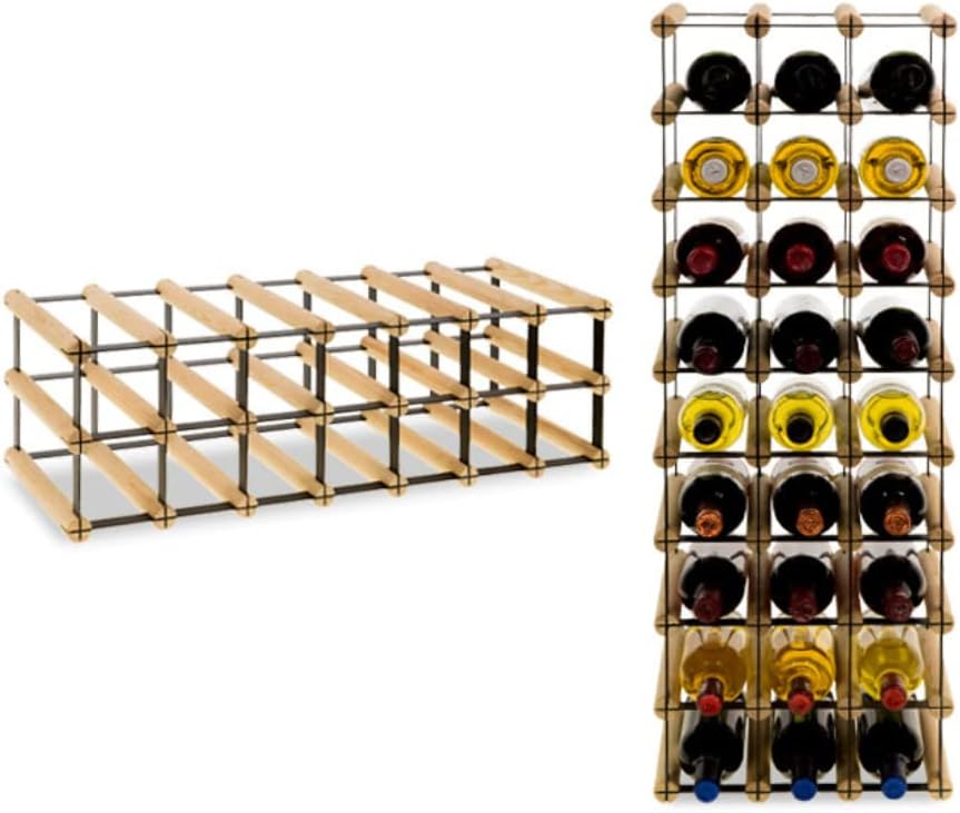 Weinregal aus Metall & Holz für 14 Flaschen, 22,5x72,5x25cm, freistehender Weinständer, Getränkerega
