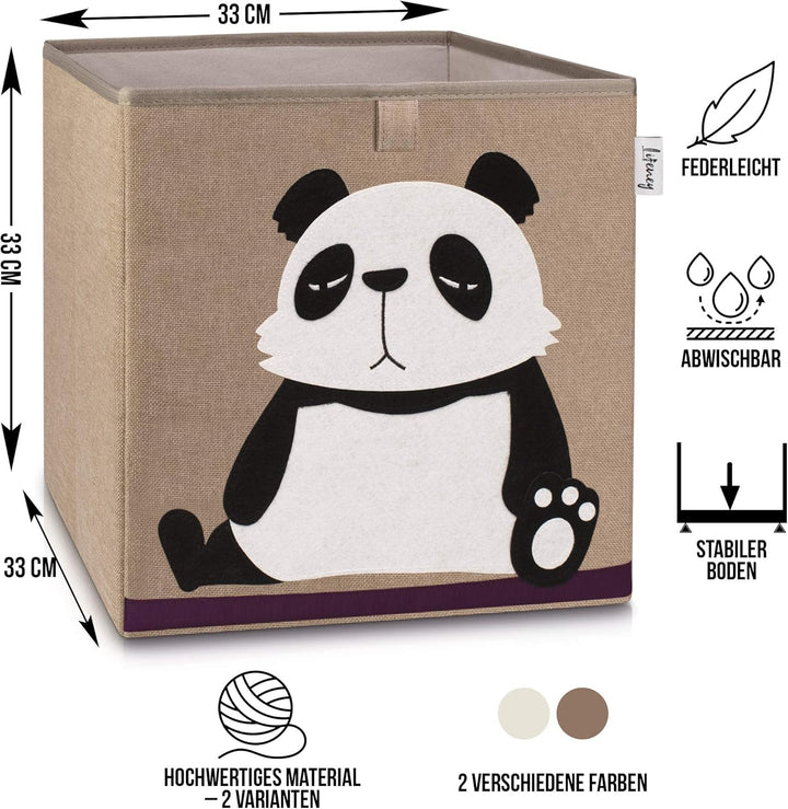 Aufbewahrungsbox Kinder mit Panda Motiv I Spielzeugbox mit Tiermotiv passend für Würfelregale I Ordn