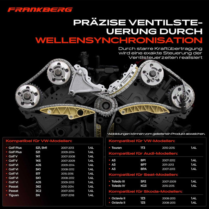 Frankberg Steuerkettensatz Kompatibel mit A1 8X1 A3 8P1 Golf V/VI 1K1 5K1 J-e-t-t-a III/IV 1K2 162 P