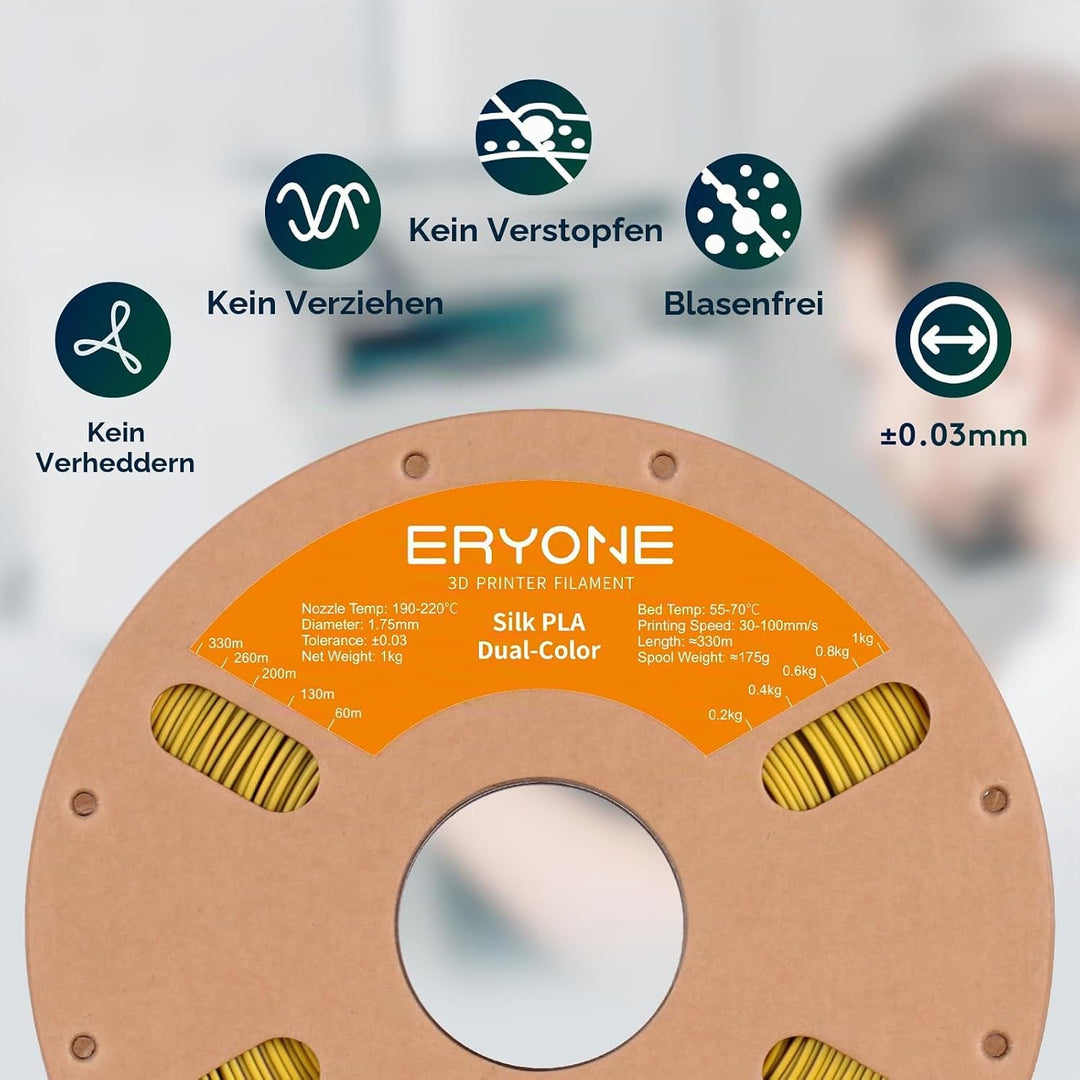 ERYONE Dual Seiden PLA Filament 1.75mm,Co-Extrucsion PLA Seiden Filament für 3D Drucker +/- 0,03 mm,