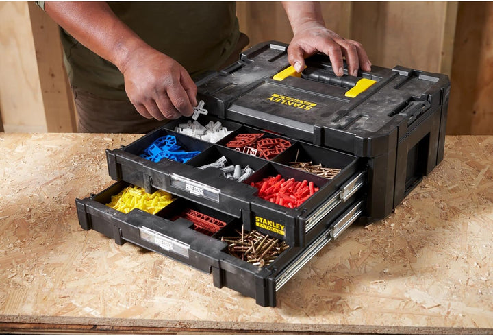 Stanley FatMax Werkzeugkoffer / Werkzeugkasten TSTAK VI, 8L Fassungsvermögen, mit 2 Schubladen und O