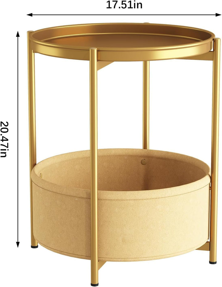 Beistelltisch Rund, Kleiner Tisch, Metall Balkontisch, Sofatisch 2 Ebenen, Couchtisch mit Korb aus S