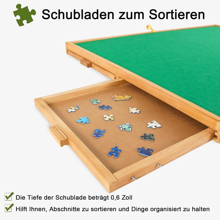 1500 Teile Puzzlebrett mit 4 Schubladen & Abdeckung, 3 Neigungswinkel, 64 x 87 cm Holz-Puzzletisch f