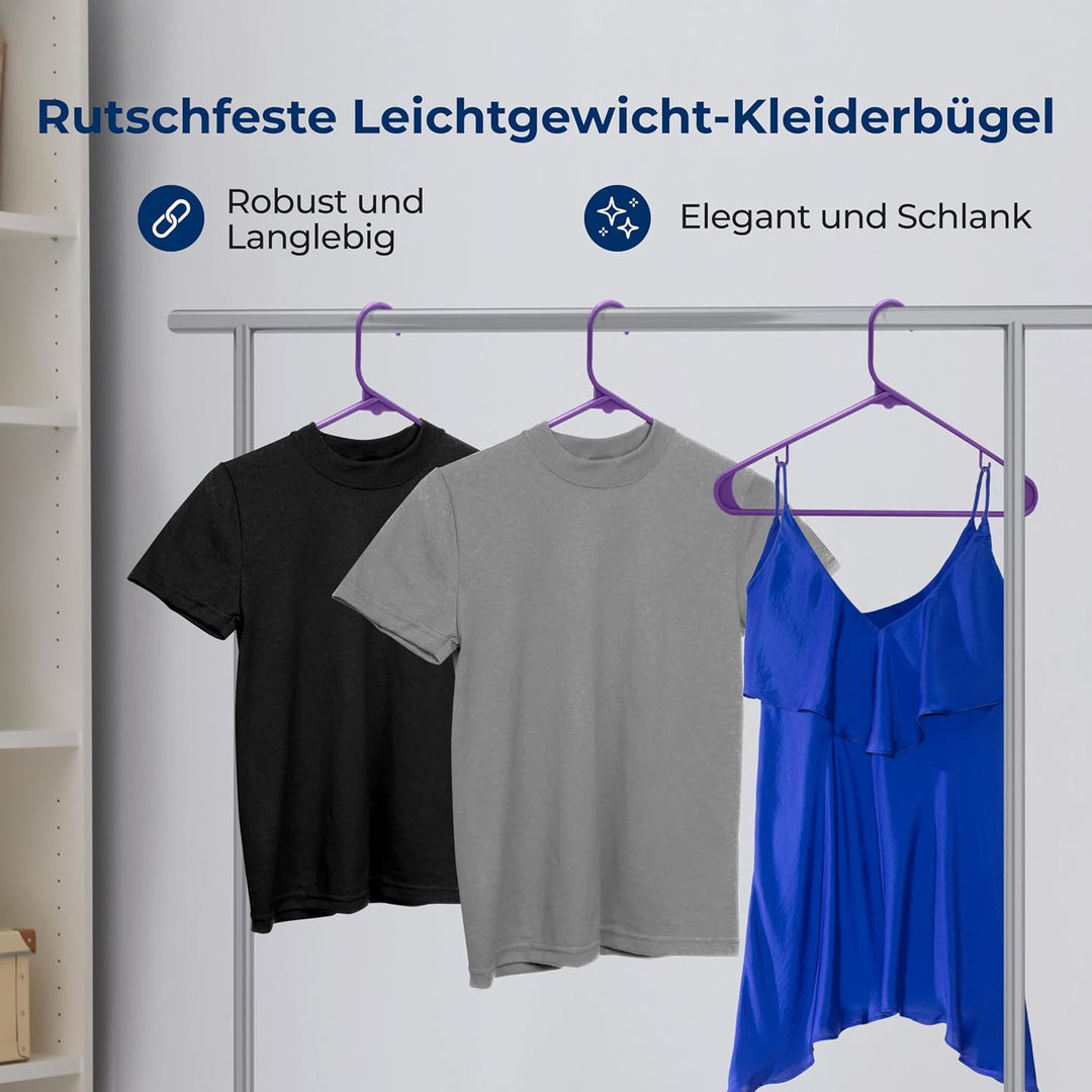 SereneLife Kleiderbügel Platzsparend 50 Stück, Bügel rutschfest mit Einkerbungen im Schulterbereich