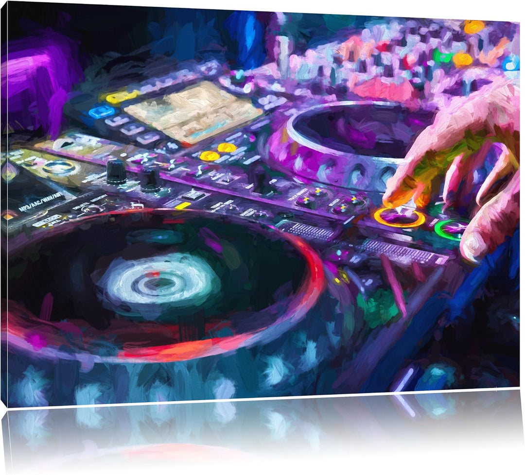Pixxprint Modern beleuchteter DJ Pult als Leinwandbild/Grösse: 100x70 cm/Wandbild/Kunstdruck/fertig