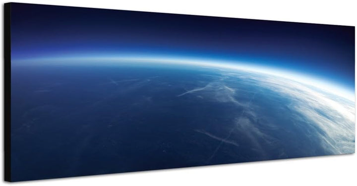 Paul Sinus Art Panoramabild auf Leinwand und Keilrahmen 120x40cm Weltraum Planet Erde Draufsicht Fot