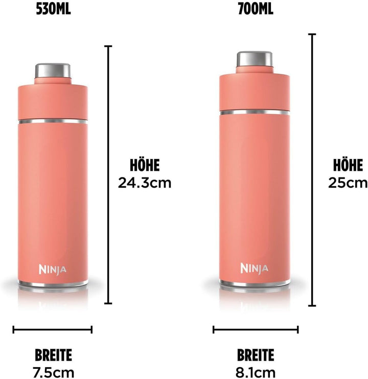 Ninja Thirsti Wasserflasche, Thermobecher to go, 700ml, auslaufsicherer Deckel, für kohlensäurehalti
