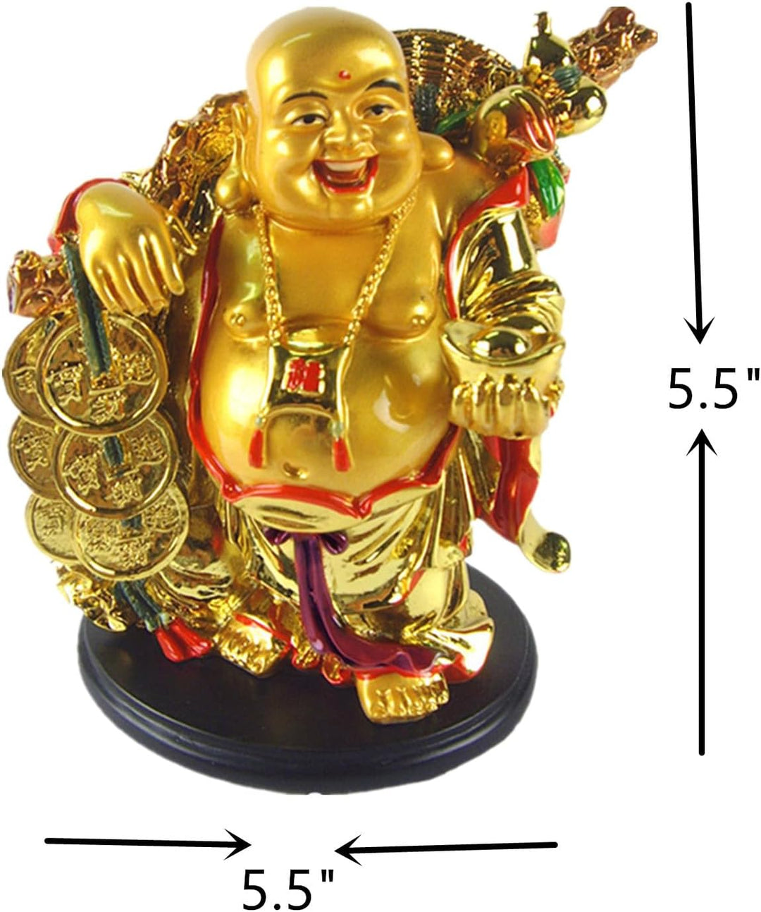 Betterdecor- A Golden Happy Buddha (Laughing Buddha) with a Ingot and Money for Feng Shui or Gifts
