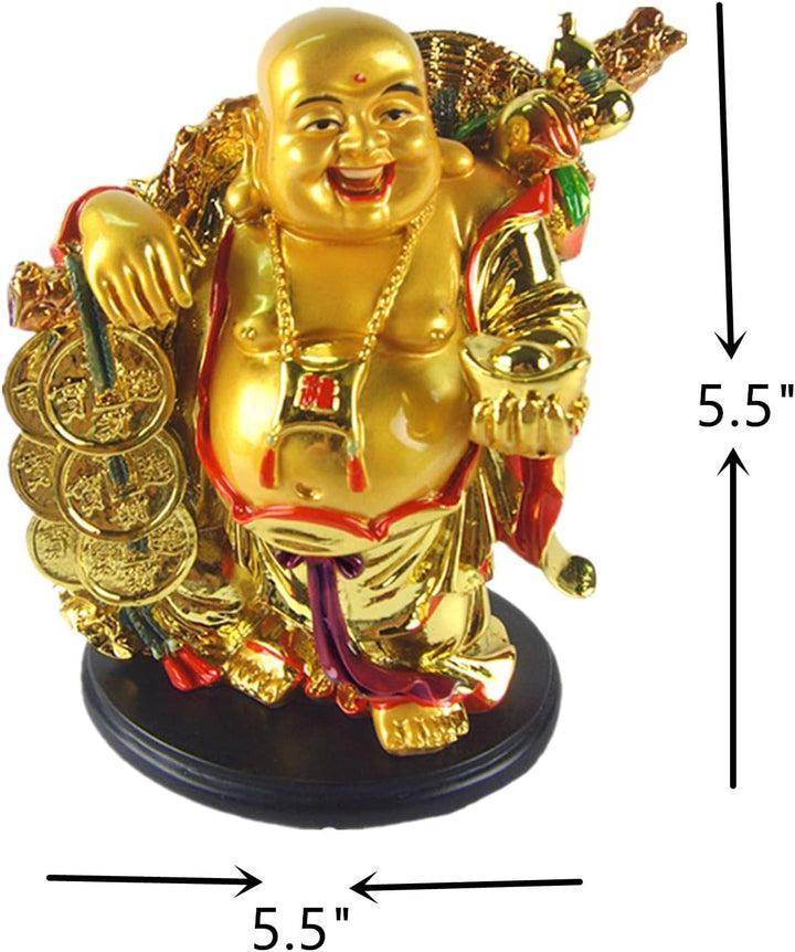 Betterdecor- A Golden Happy Buddha (Laughing Buddha) with a Ingot and Money for Feng Shui or Gifts