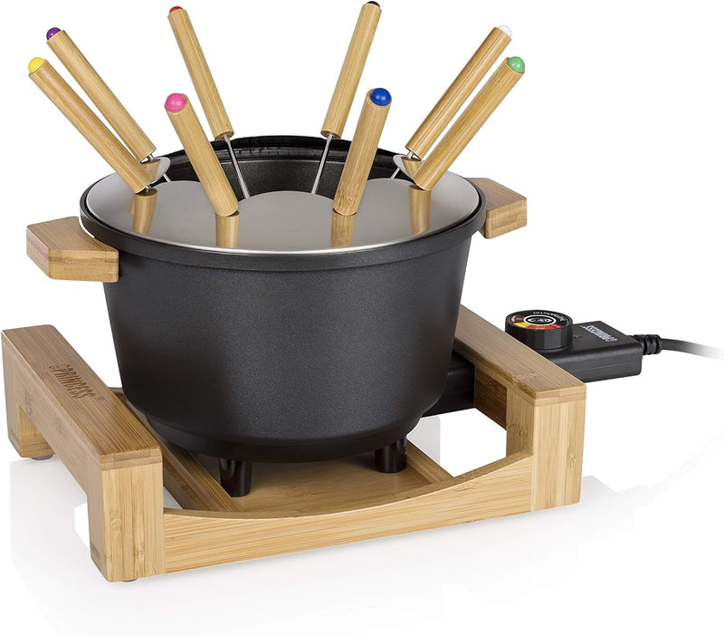 Princess Bambus Fondue Pure Black - geeignet für bis zu 8 Personen, 800 Watt, 1,5L Fasssungsvermögen