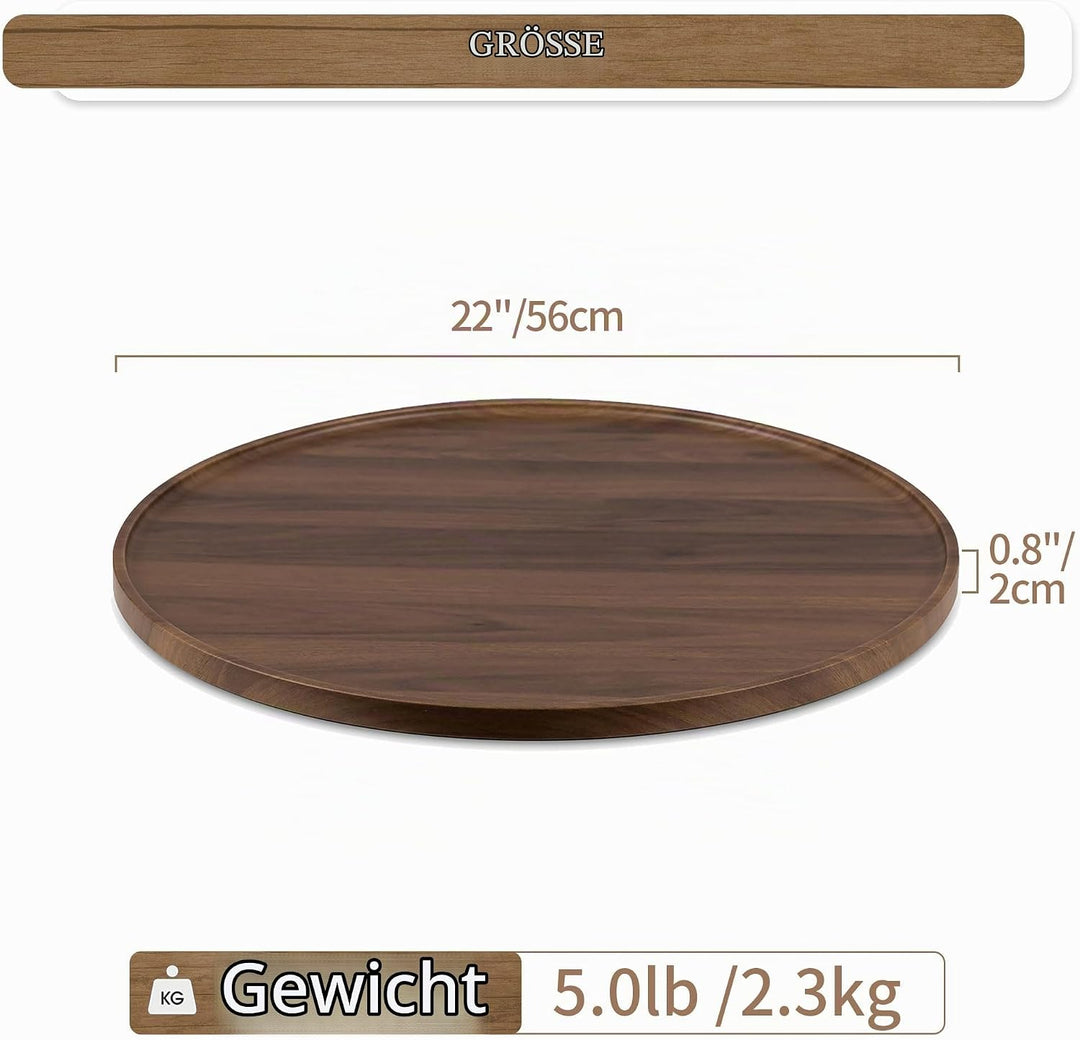 Hanobe Tablett Serviertablett Gross Rund: Rustikal Gross Abdeckung aus Walnussholz-Veneer Holztablet