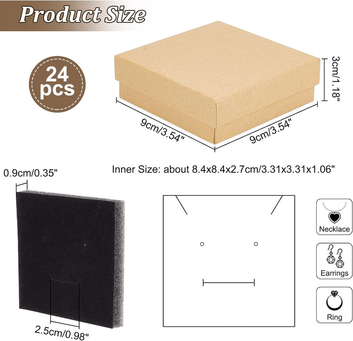 nbeads 24 Stück Braun Karton Geschenkbox Schmuckschatulle Quadrat Schmuck Box Halsketten Verpackung