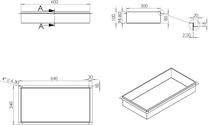 BERNSTEIN® Wandnische aus Edelstahl BS603010 randlos – 60 x 30 x 10 cm – Duschablage für Bad-Utensil
