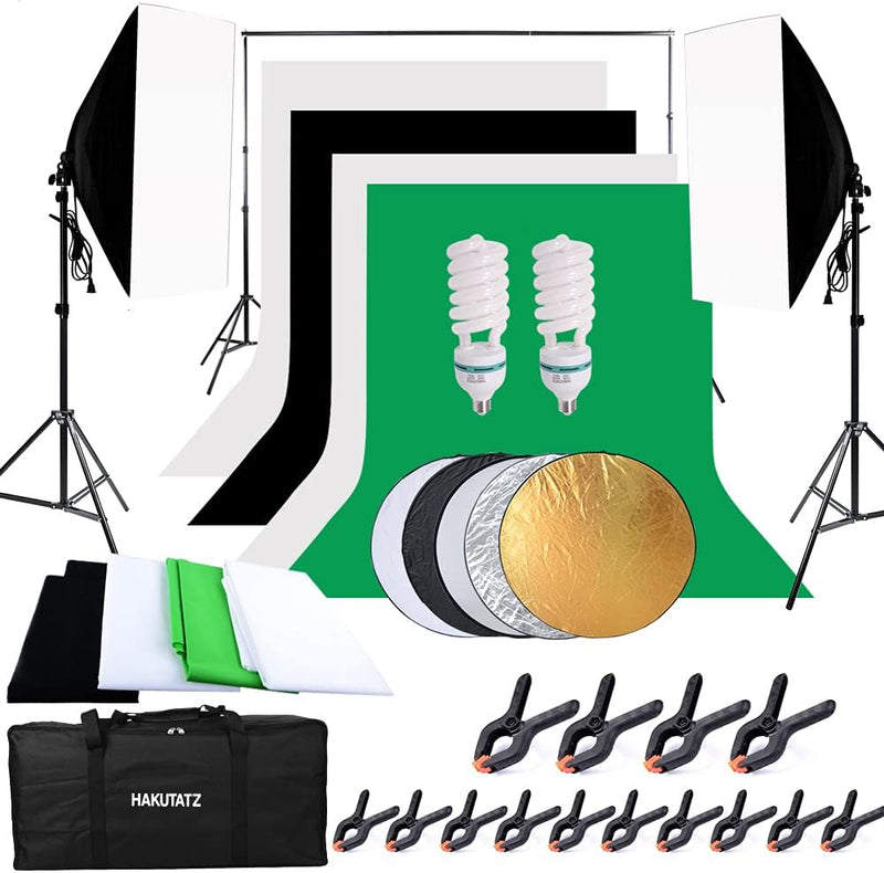 HAKUTATZ® Profi Fotostudio Greenscreen Set 4X Hintergrundstoff (schwarz, weiss, grün) Hintergrundsys