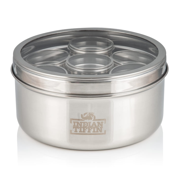 Indian-Tiffin Masala Dabba Luftdichter Gewürzbehälter - Lebensmittelqualität aus Edelstahl - mit Gew