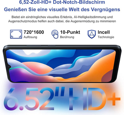 Blackview Wave 6C Akku 5100mAh Handy Ohne Vertrag Günstig, Octa Core 6,52" HD+ Smartphone, 4GB+32GB/