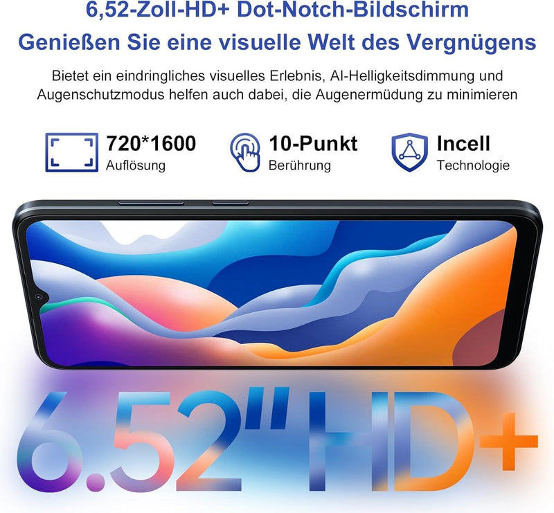 Blackview Wave 6C Akku 5100mAh Handy Ohne Vertrag Günstig, Octa Core 6,52" HD+ Smartphone, 4GB+32GB/