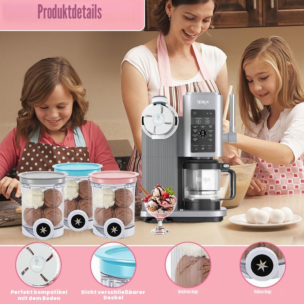 4 Stück Ninja Swirl Creami Behälter, 480 ml Eisbehälter für Ninja Creami NC701 &amp; NC700 Serie Eismasc